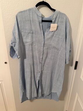 Light Blue Pinstripe women’s  Button-Front Shirt/Dress  - Unbranded